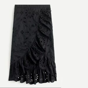 New J Crew Tall Ruffle Front Eyelet Skirt Black Size XLT